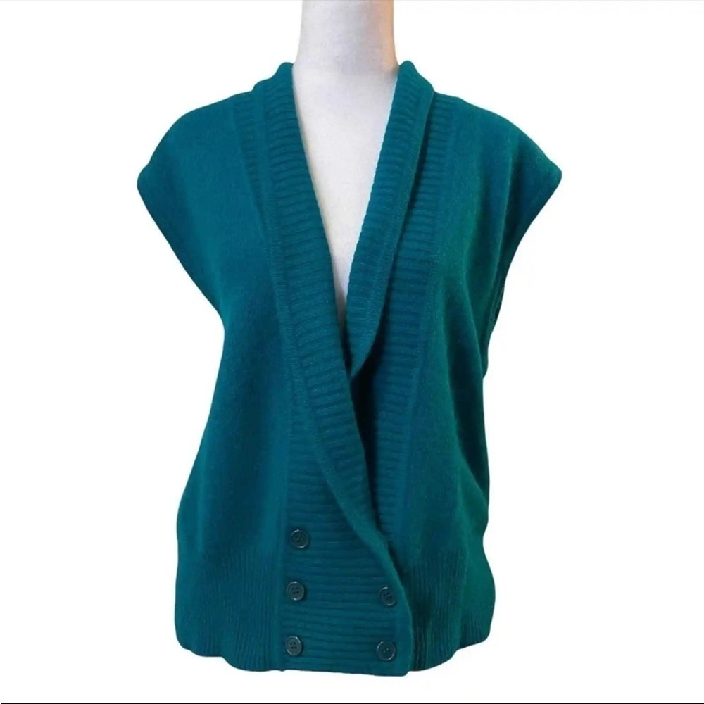 White Wheeler & Martha Vintage Teal Lambswool & Angora Sleeveless Button Up Vest